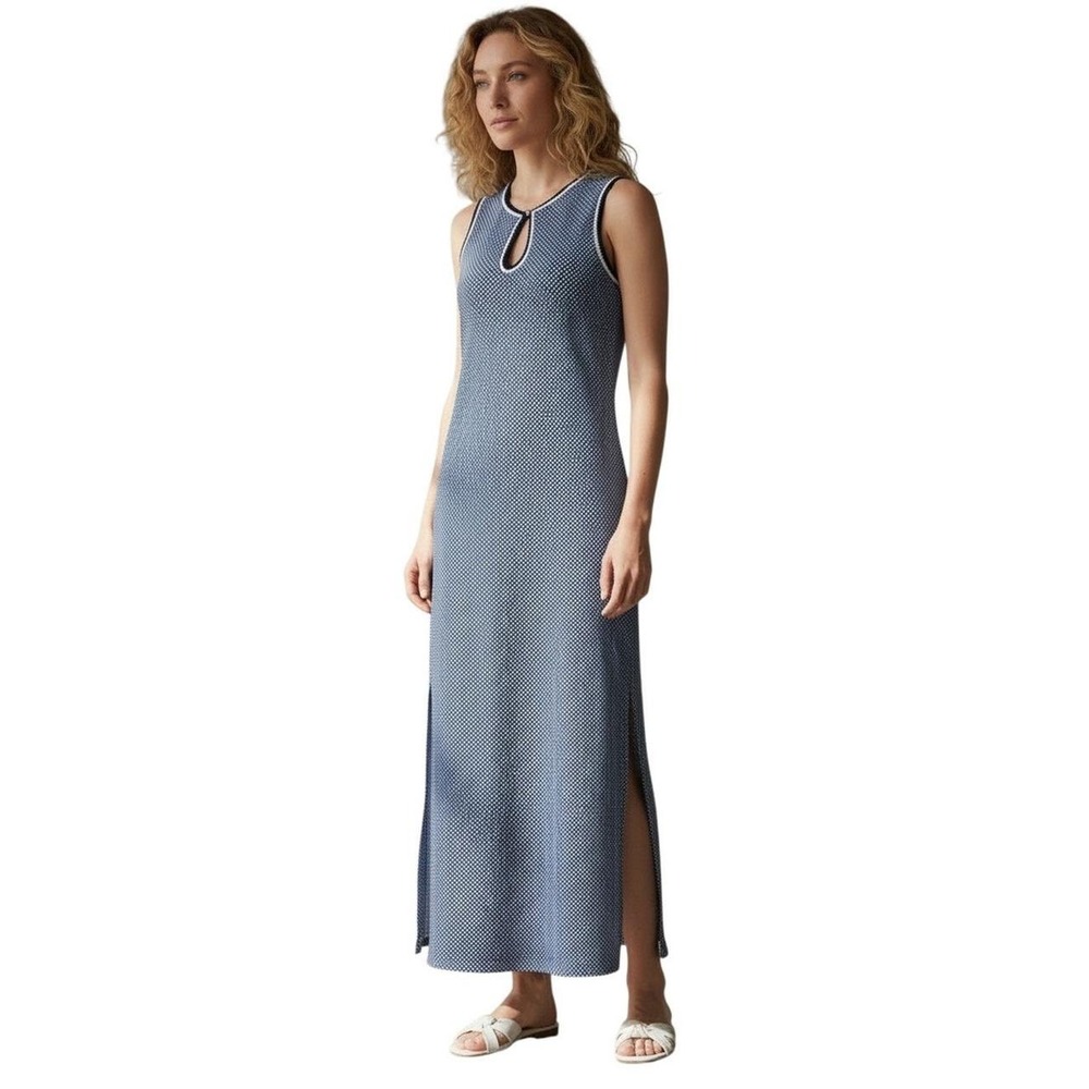J.McLaughlin Primavera Knit Keyhole Midi Dress Navy White Size S
